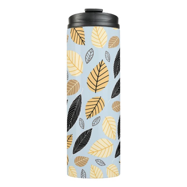 Termo Hojas de otoño: fondo azul sin foco (Anverso)