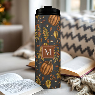 Termo Hojas de Otoño Patrón de Calabaza Monogramado