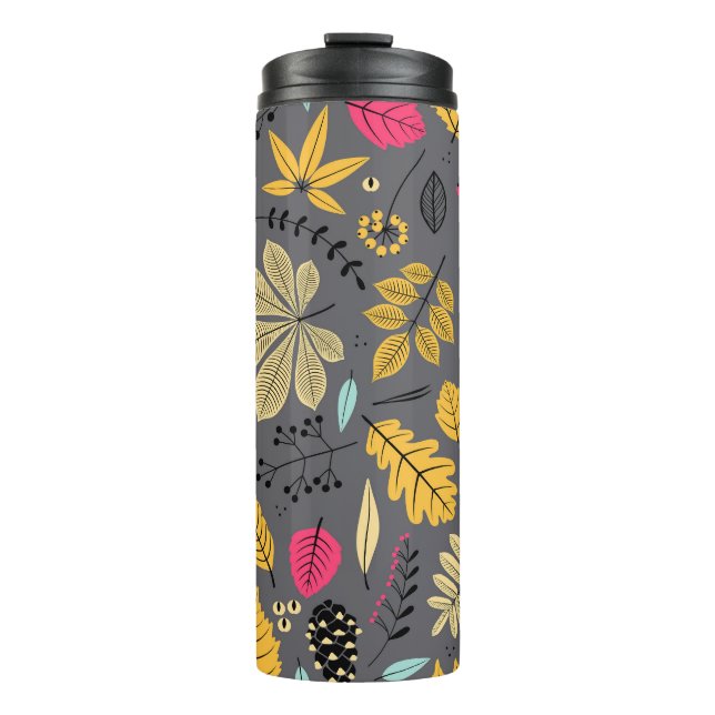 Termo Hojas de otoño: patrón oscuro sin foco (Anverso)