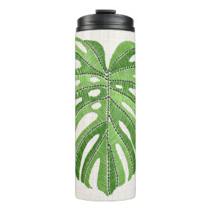 Termo Hojas de palma bordadas. Monstera Tropical Verde l