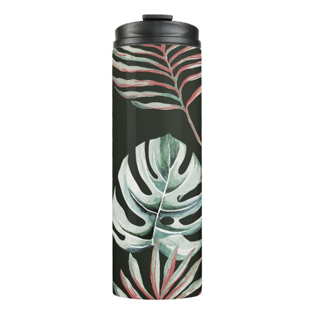 Termo Hojas de palma, monstera: acuarela tropical. (Anverso)