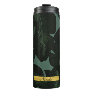 Termo Hojas de Palma Tropicales Elegantes Verde Negro Pe