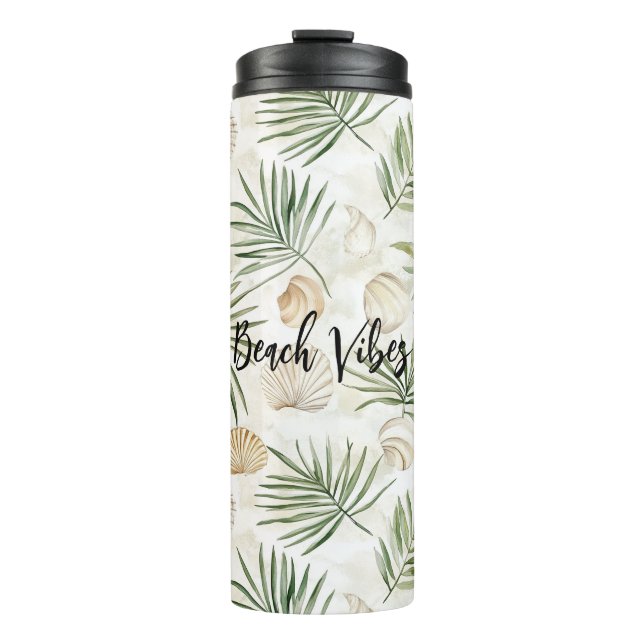 Termo Hojas de palmera verde de playa de conchas (Anverso)
