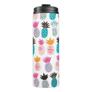 Termo Hojas de piña coloridas, doodle tropical.