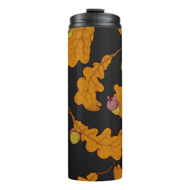 Termo Hojas de roble secas y bellotas. Mano dibujada sin (Anverso)