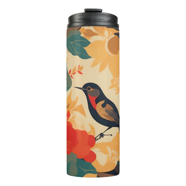 Termo Hojas florales de pájaros vintage (Anverso)