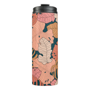 Termo Hojas rosadas, naranjas, amarillas de monstera y
