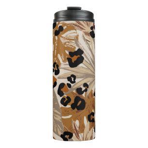 Termo Hojas tropicales abstractas y camuflado de leopard