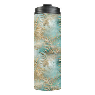 Termo Hojas tropicales blancas de oro Aqua