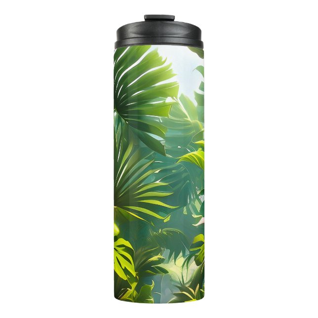 Termo Hojas Tropicales Coloridas y Flores de Hibisco | (Anverso)