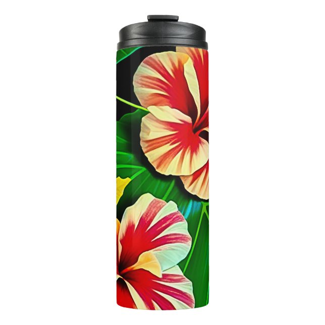 Termo Hojas Tropicales Coloridas y Flores de Hibisco | (Anverso)