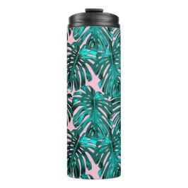 Termo Hojas tropicales de la selva rosada de Monstera