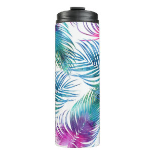 Termo Hojas tropicales de palma, acuarela floral.