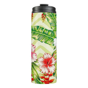 Termo Hojas tropicales elegantes y flores de hibisco