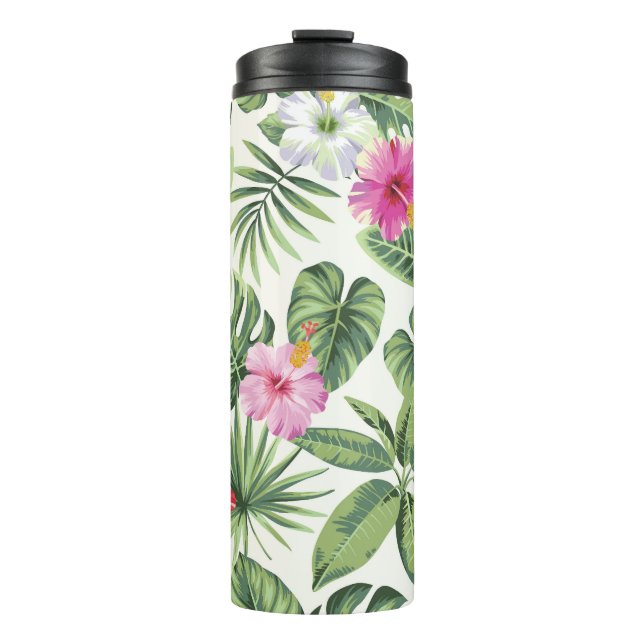 Termo Hojas tropicales, flores, patrón de cosecha ininte (Anverso)