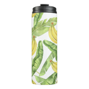 Termo Hojas tropicales, plátanos, patrón de acuarela.