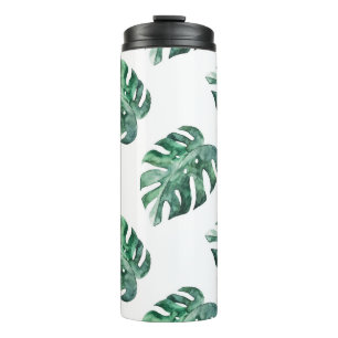 Termo Hojas tropicales verdes, patrón de acuarela