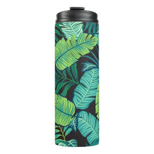 Termo Hojas tropicales verdes: patrón vintage.