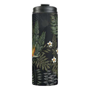 Termo Hojas tropicales y flores de estilo nocturno. Se