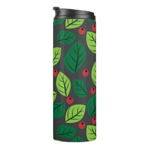 Termo Hojas Verdes, Bayas Rojas, Patrón De Hojas