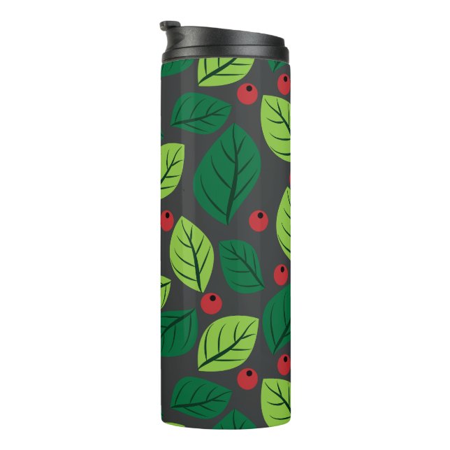 Termo Hojas Verdes, Bayas Rojas, Patrón De Hojas (Rotado hacia la derecha)