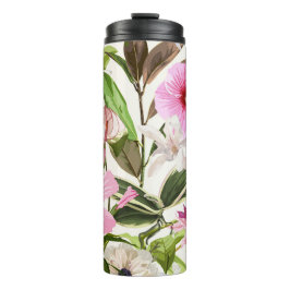 Termo Hojas verdes tropicales brillantes, flores.