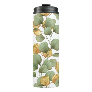 Termo Hojas verdes y doradas. Diseño