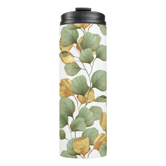 Termo Hojas verdes y doradas. Diseño (Anverso)