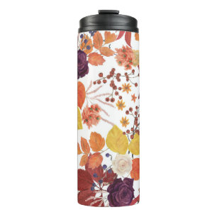 Termo Hojas y Rosas de acuarela de otoño