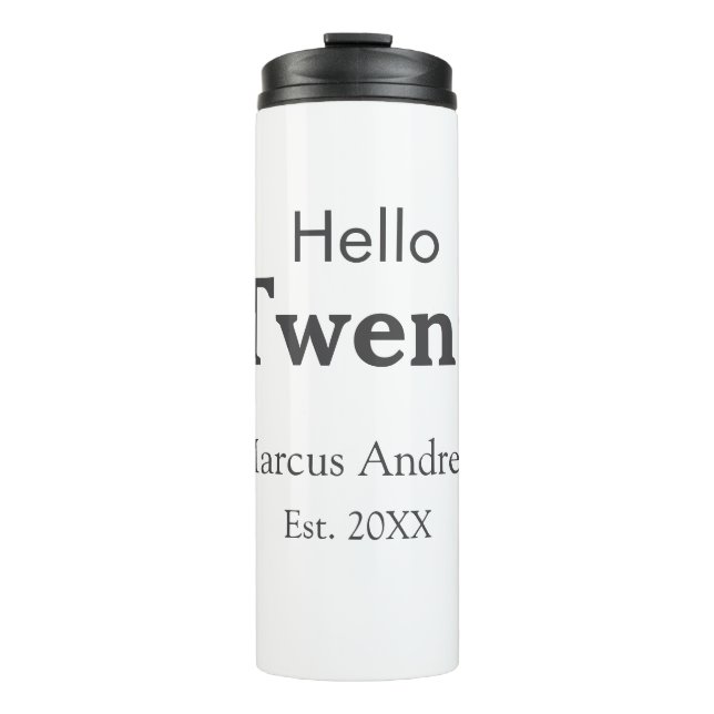 Termo Hola 20 cumpleaños añadir nombre. Añadir un mínimo (Anverso)