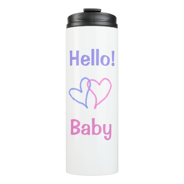 Termo Hola bebé rosa púrpura corazón nombre acuarela boh (Anverso)