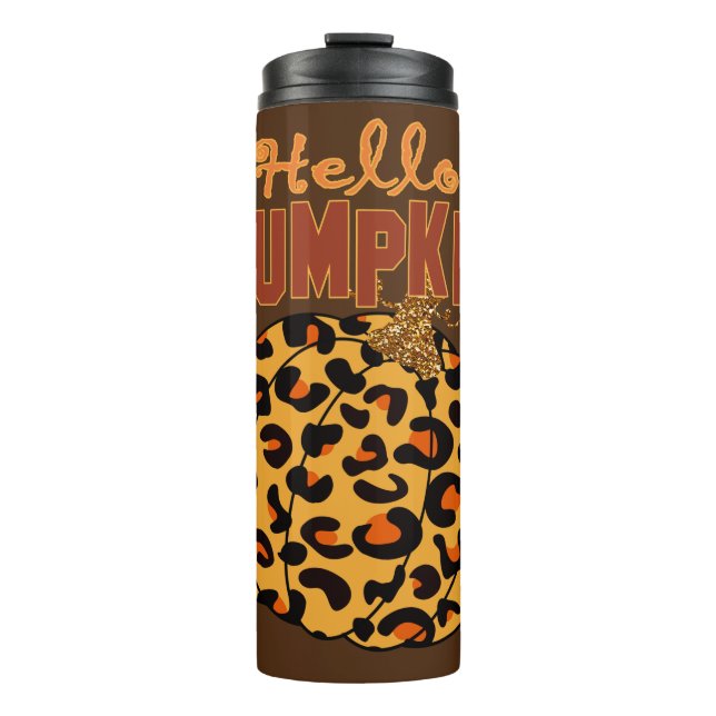 Termo Hola Calabaza - Impresión de leopardo otoñal (Anverso)
