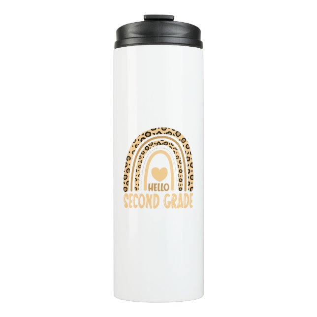 Termo Hola segundo grado de leopardo arcoiris a la escue (Anverso)