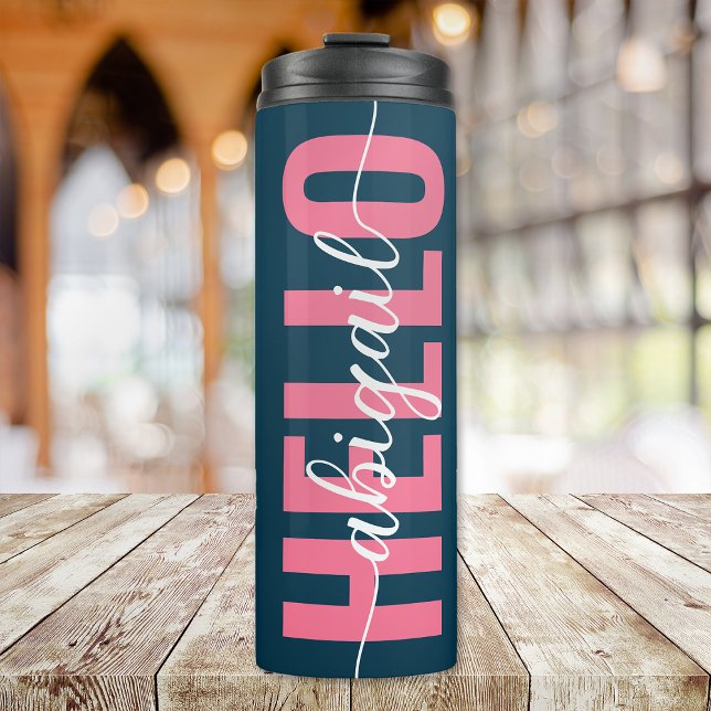 Termo Hola Su Nombre Calligrafía Azul Rosa (Subido por el creador)