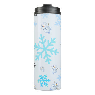Termo Hombres de nieve y copos de nieve con azul claro