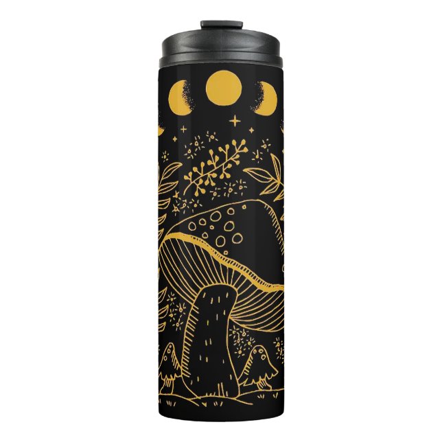 Termo Hongo Boho, hongo hippie, luna mística (Anverso)