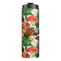 Hongos acuarelas y patrón de helecho verde