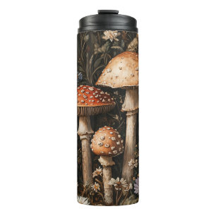 Termo Hongos caprichosos y flores silvestres botánico