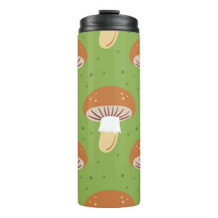 Termo Hongos otoñales: patrón sin costuras verde.