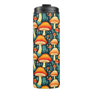 Termo Hongos retro en Naranja y azul