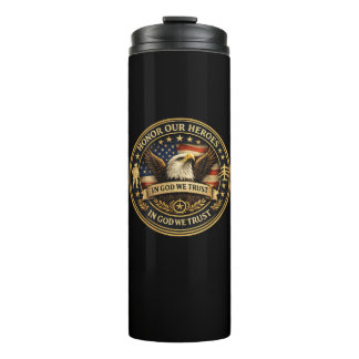Termo Honor Our Heroes Military Coin Patriotic Flask