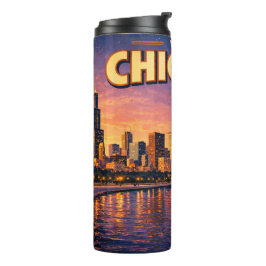 Termo horizonte de Chicago y lago Michigan al atardecer