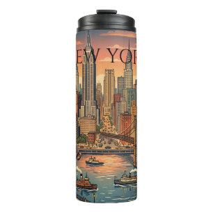 Termo Horizonte de Nueva York Arte de Viaje Vintage
