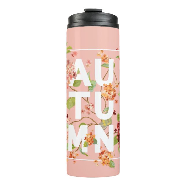 Termo Hortensia Flores Fondo. Diseño otoñal en vin (Anverso)