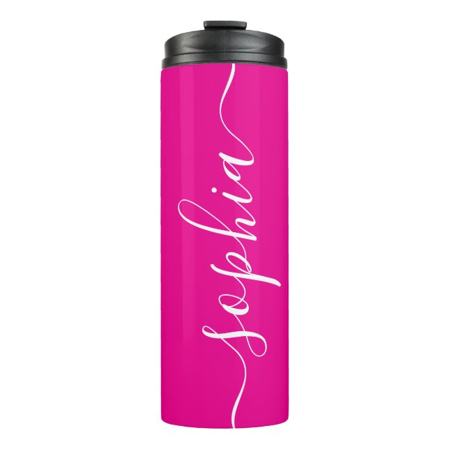 Termo Hot Pink White Script Custom Thermal Tumbler (Anverso)