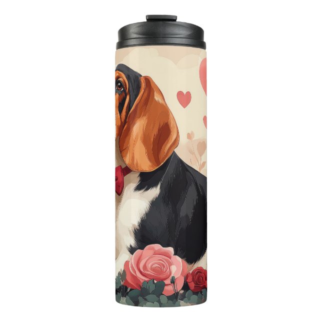 Termo Hound Basset con Rosas - El día de San Valentín (Anverso)