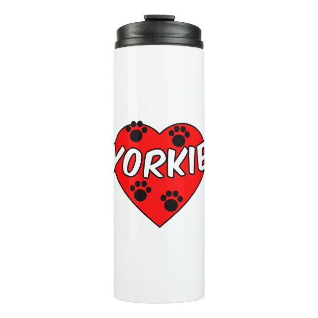 Termo Huellas de patas de perro Yorkie y corazón rojo (Anverso)