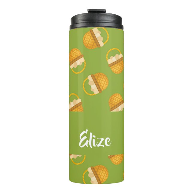 Termo Huevos en cesta marrón en verde (Anverso)