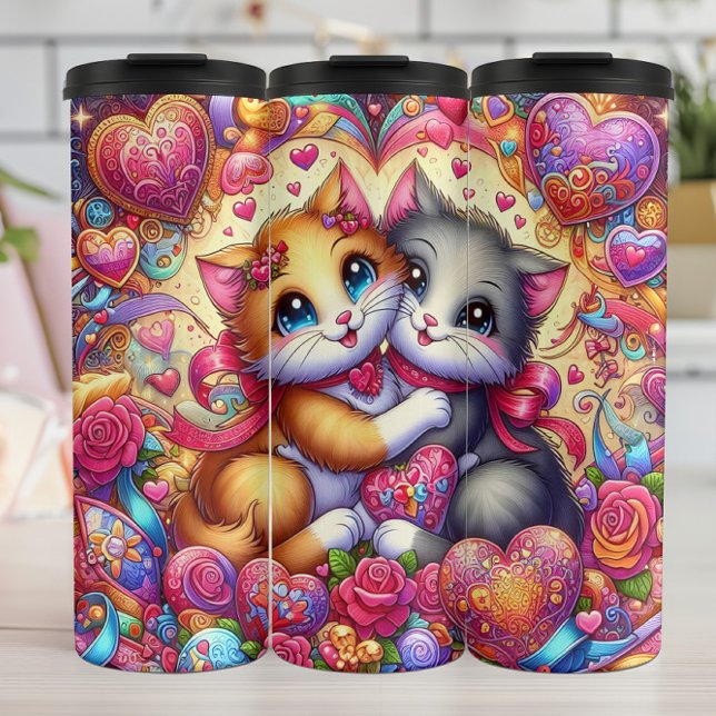 Termo Hugging Kittens Heart Floral (Subido por el creador)