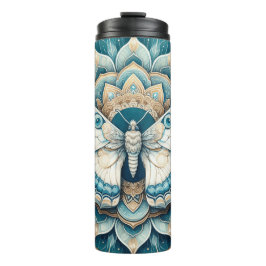 Termo Hummingbird Moth Mandala en oro, blanco y azul